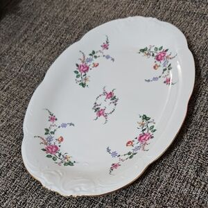 Floral Porcelain Serving Platter Roses Gold‎ Trim Decorative Plate